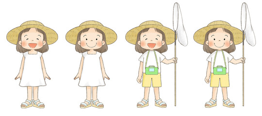 麦わら帽子の女の子（正面ポーズセット）