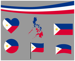 Philippines Flag Map Ribbon And Heart Icons Vector Illustration Abstract National Emblem Design Elements collection
