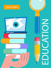 Education, school. Vector poster, banner template. A set of cliparts for design about education.