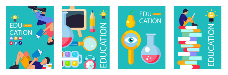 Education, school. Vector poster, banner template. A set of cliparts for design about education.