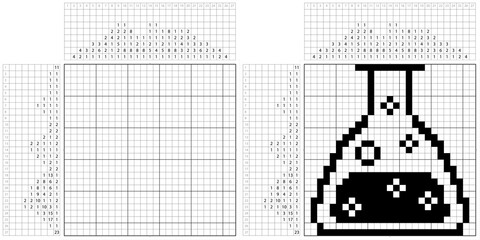 Laboratory Glass Beaker Icon Nonogram Pixel Art, Logic Puzzle Game Griddlers, Pic-A-Pix, Picture Paint By Numbers, Picross, Chemistry Equipment