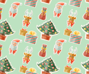 クリスマスモチーフの連続背景パターン手描き水彩風イラスト
