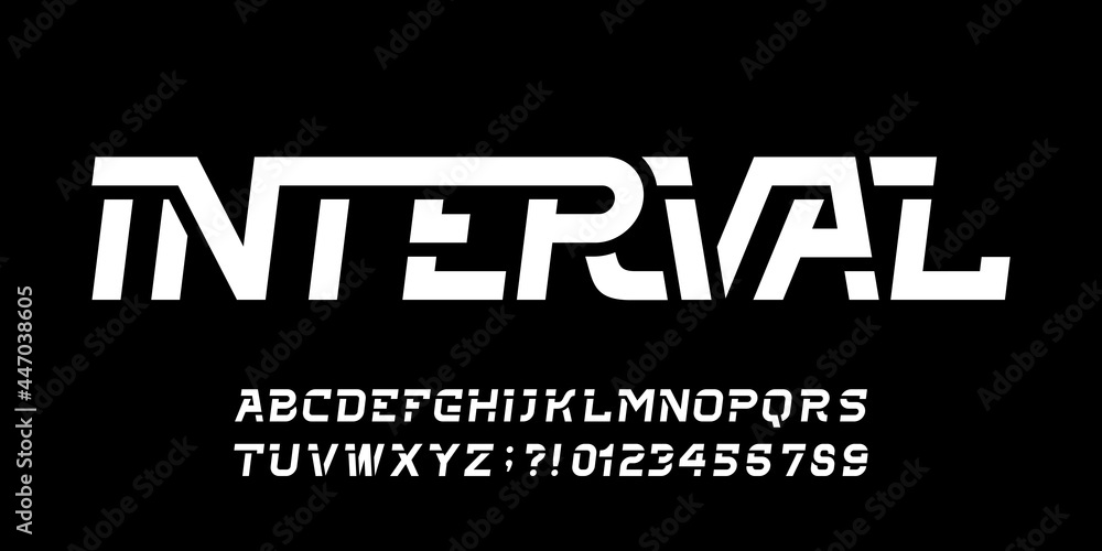 Fototapete interval alphabet font. oblique letters and numbers for your logo or emblem. stock vector typescript