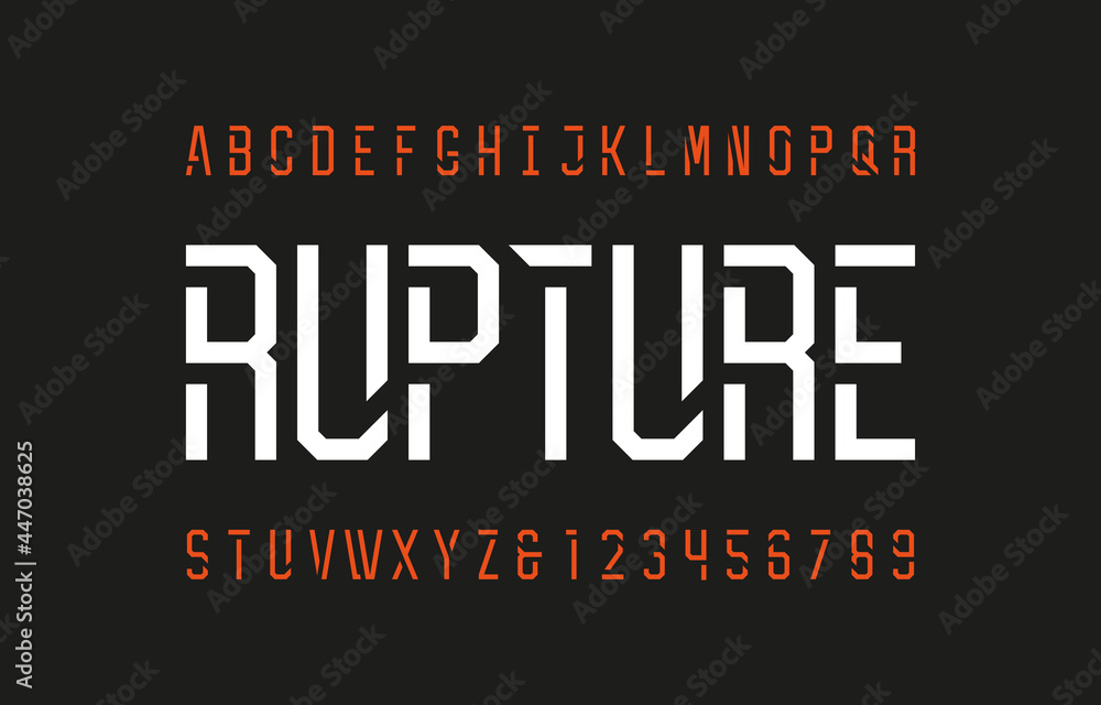 Fototapete rupture alphabet font. letters and numbers for your logo or emblem. stock vector typescript for typo