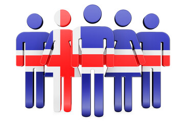 Obraz na płótnie Canvas Stick figures with Icelandic flag. Social community and citizens of Iceland, 3D rendering