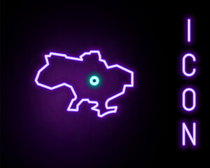 Glowing neon line Map of Ukraine icon isolated on black background. Colorful outline concept. Vector