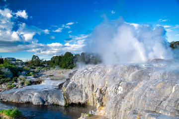 Erupting geysers of Te Puia in Rotorua, New Zealand.