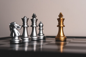 Closeup of chess characters on board games. to represent decision making in term of business...