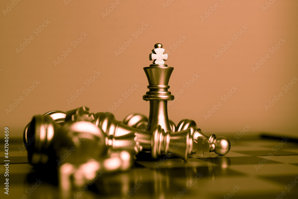 Poster closeup of chess characters on board games. to represent decision making in term of business strateg