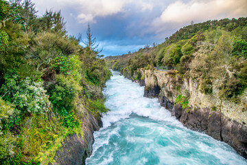 Fototapeta na wymiar Powerful Huka Falls. Waterfalls of New Zealand.