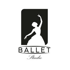 Vintage Retro Logo Style for Ballet Studio Logo Design. With Woman in ballet suit on a black background. Luxury and Premium Logo