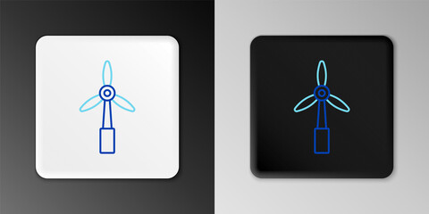 Line Wind turbine icon isolated on grey background. Wind generator sign. Windmill for electric power production. Colorful outline concept. Vector