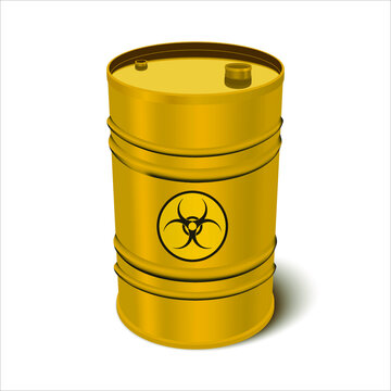 Realistick illustration yellow liquid barrel. Biohazardous infectious materials symbol, biohazard sign, vector illustration