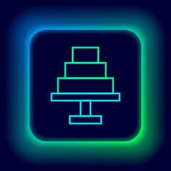 Glowing neon line Cake icon isolated on black background. Happy Birthday. Colorful outline concept. Vector