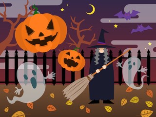 ハロウィンのかぼちゃと魔女