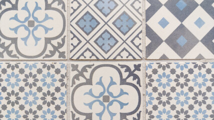 ceramic classic Floral Mosaic portuguese Pattern azulejo design background - obrazy, fototapety, plakaty