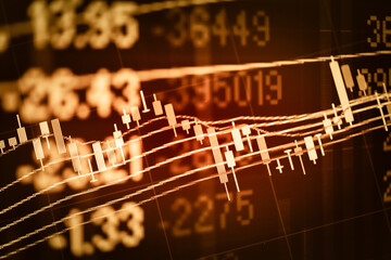 Forex market background, trading on the currency market Forex. Currency exchange rate for world currency: US Dollar, Euro, Frank, Yen. Financial, money, global finance, stock market background.	
