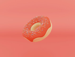 Donuts with sprinkles flying over on background. 4K