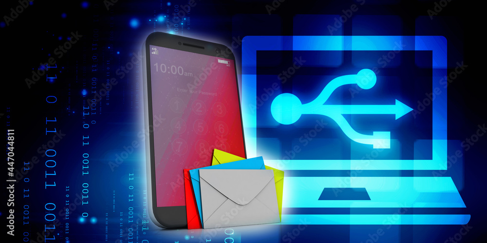 Poster 3d rendering envelope in mobile phone