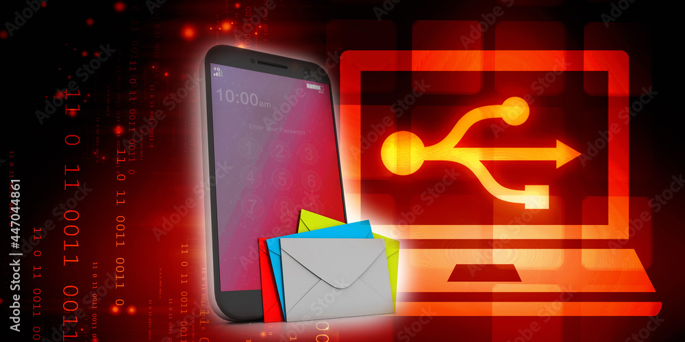 Poster 3d rendering envelope in mobile phone