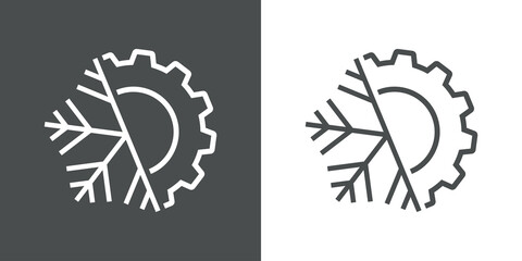 Logotipo engranaje con copo de nieve con lineas en fondo gris y fondo blanco © teracreonte