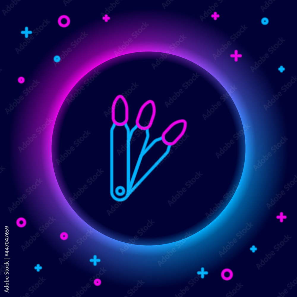 Poster glowing neon line set of false nails for manicure icon isolated on black background. varnish color p