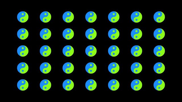 Set animation of rotation of Yin and yang symbol. Transparent background with alpha channel. Possibility of looping. Color set. Concept taijitu background, dualism, trance, meditation.