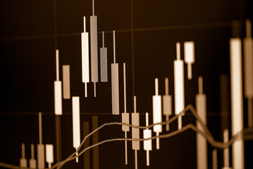 Candlestick chart in financial stock market on digital number background. Forex trading graphic design and Stock market trading trend as concept.