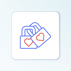 Line Lock with heart icon isolated on white background. Locked Heart. Love symbol and keyhole sign. Valentines day symbol. Colorful outline concept. Vector