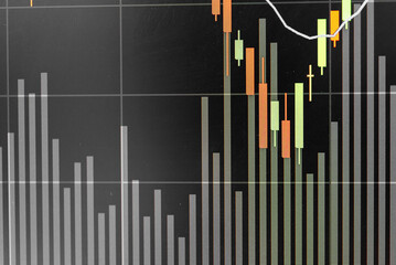Candlestick chart in financial stock market on digital number background. Forex trading graphic design and Stock market trading trend as concept.