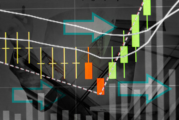 Forex market background, trading on the currency market Forex. Currency exchange rate for world currency: US Dollar, Euro, Frank, Yen. Financial, money, global finance, stock market background.	
