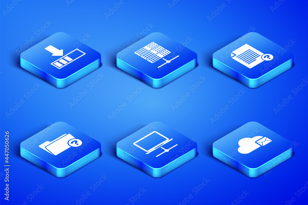 Poster set cloud mail server, loading, computer network, unknown directory, server, data, web hosting and d