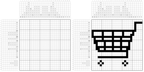 Shopping Cart Icon Nonogram Pixel Art, Logic Puzzle Game Griddlers, Pic-A-Pix, Picture Paint By Numbers, Picross, Buy Basket, Business Icon, Trolley,