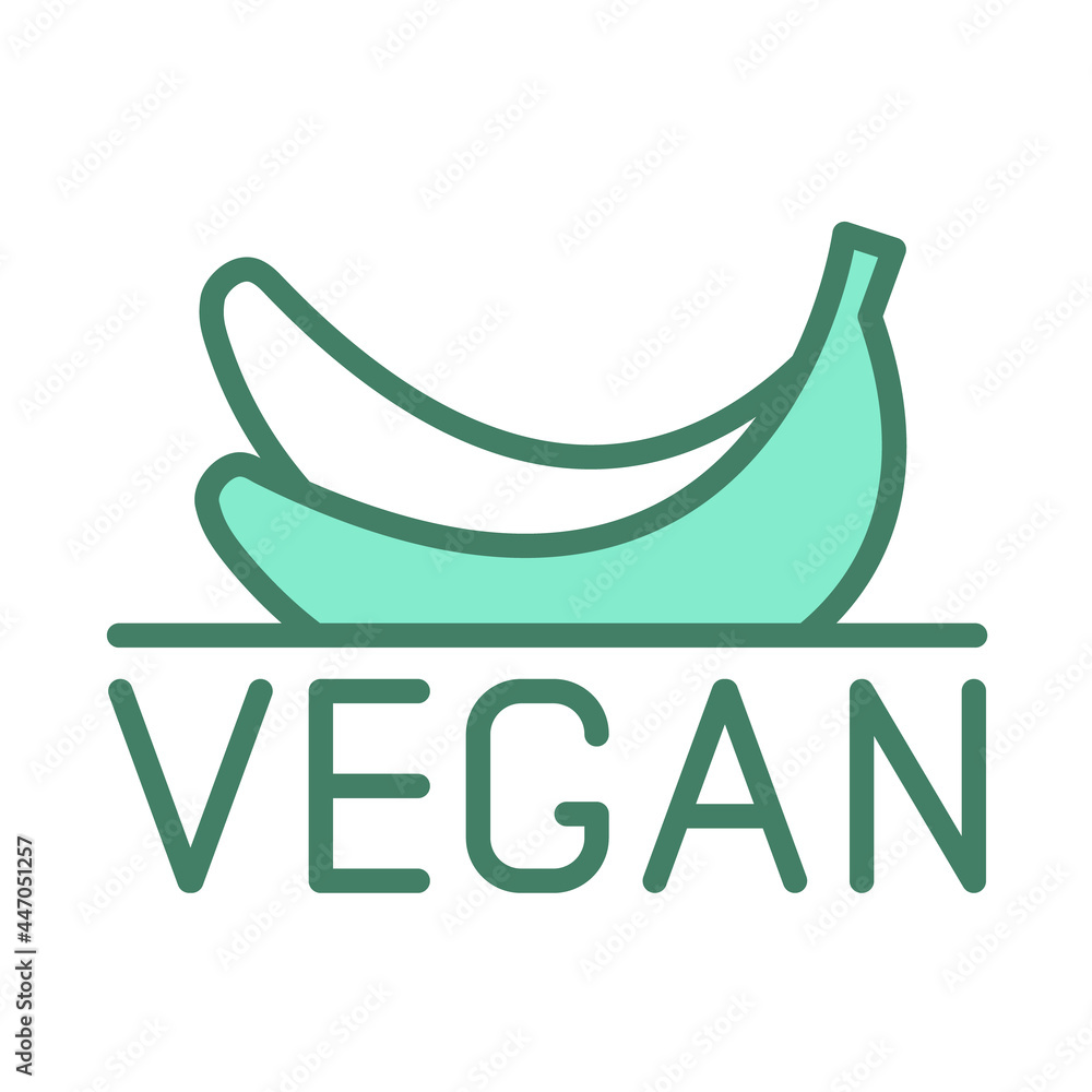Poster vegan line vector icon in two colors isolated on white background. vegan friendly green icon for web