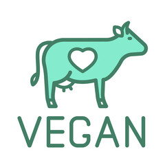 vegan linear vector icon in two colors isolated on white. vegan food green logo icon for web design, ui, mobile apps and print