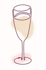Single line drawing of wineglass with textured color shapes.