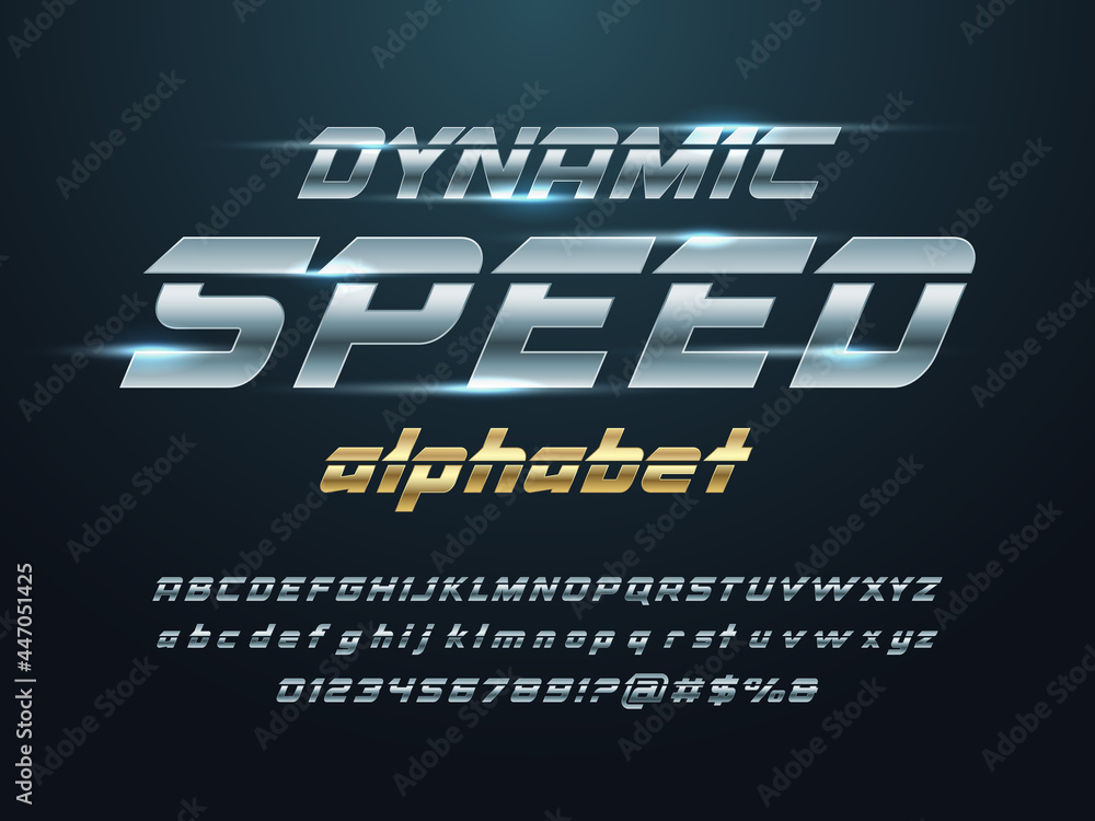 Fototapete speed style alphabet design with uppercase, lowercase, numbers and symbol
