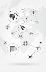 Technology icon set.World social media network concept