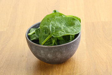 Fresh green spinach leaves in the bowl