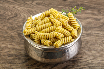 Italian pasta Fusilli with pesto