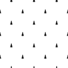 black fir-trees on white background. Forest adventure seamless winter pattern with spruce.