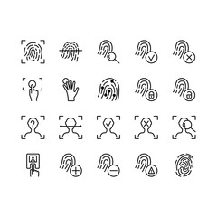 Biometric flat line icons set. Contains such Icons as Fingerprint, Security and more. Simple flat vector illustration for web site or mobile app