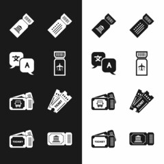 Set Airline ticket, Translator, Museum, Ticket, Bus, and icon. Vector