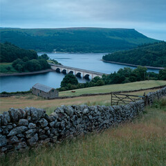 Ladybower Reservoir, Peak District UK: A close up of a hillside next to a body of water