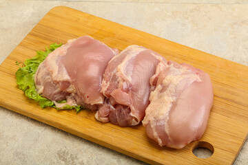 Raw chicken boneless and skinless leg