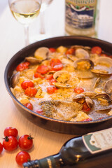 Close up shot of acqua pazza, and Italian cuisine.