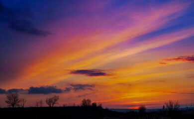 Fototapeta na wymiar high resolution replacement sky - golden hour sunset sky