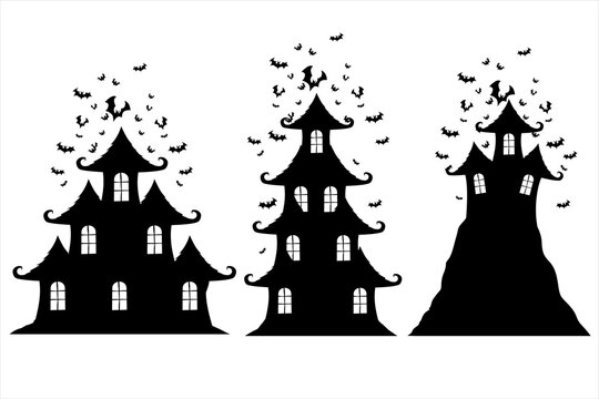 Halloween. Castle. Halloween Castle. Halloween House. Spooky Castle. Bats. Bat