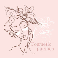 Line art. The girl's face is drawn with one line. Patches for the face. Cosmetology logo. Beauty salon. Vector