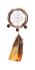 A set of watercolor illustration with feathers and dream catchers